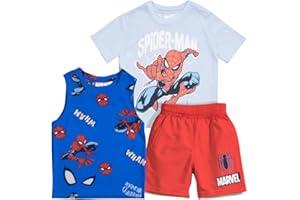 Marvel Spider-Man and Avengers Boys 3-Piece Set - Short Sleeve T-Shirt, Tank Top, & Shorts 3-Pack Bundle Set for Boys
