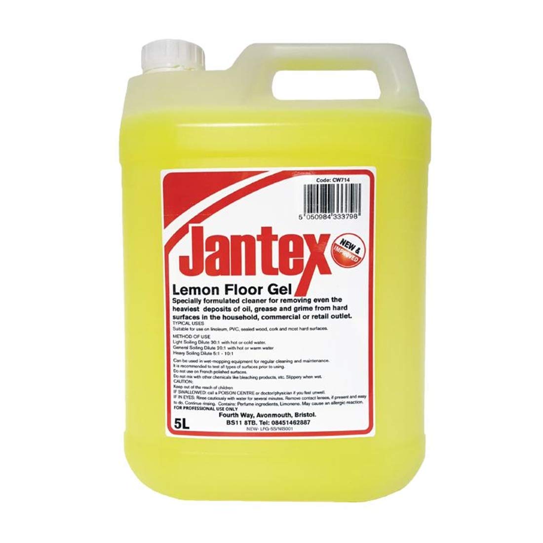 Jantex CW714 Lemon Gel Floor Cleaner Concentrate - Slip Resistant Shine, High Performance Concentrated Solution Detergent - 5 Litres