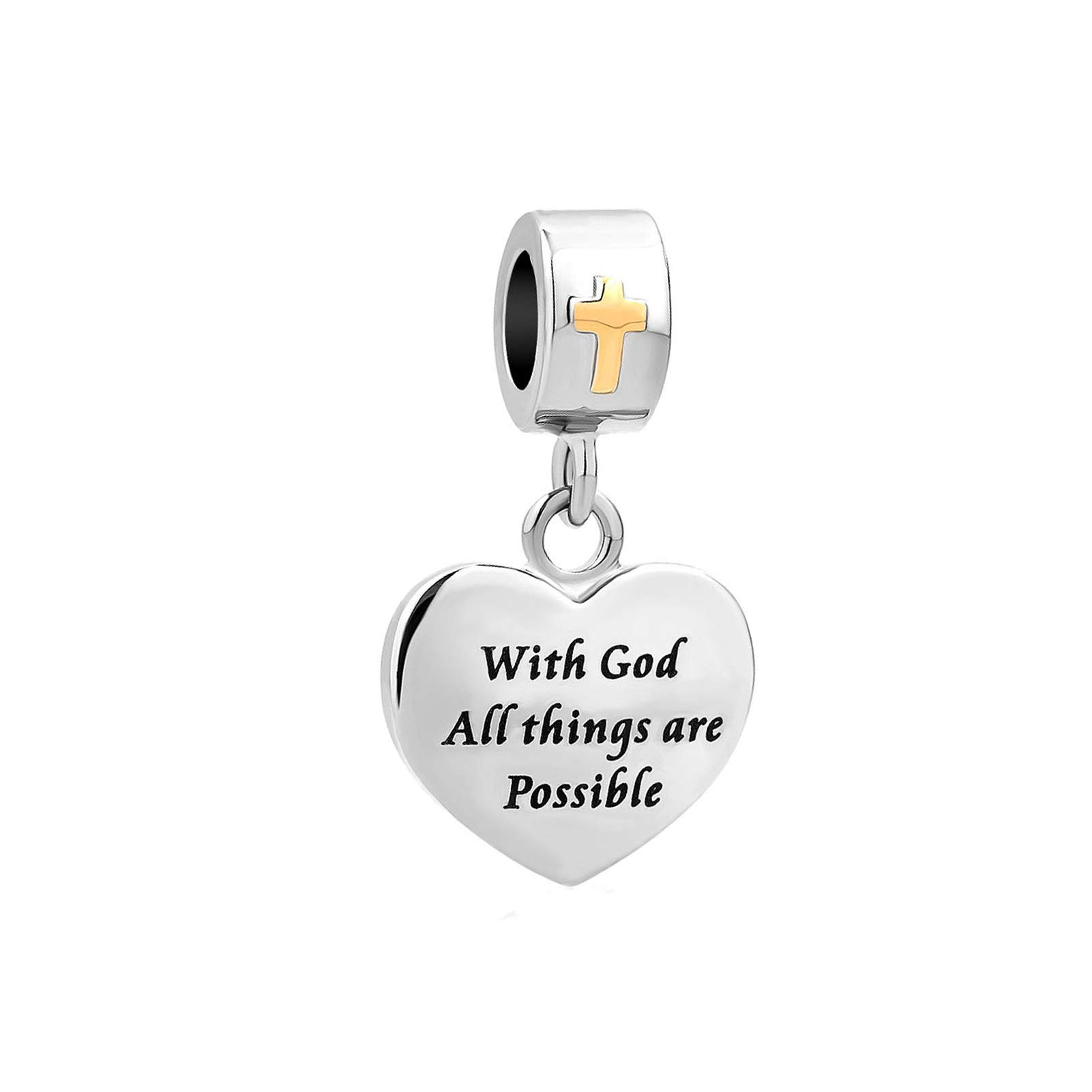 Jesus Religion Love Heart Engraved Charm Compatible with Pandora Charms Bracelets With God All Things are Possible Women Jewellery