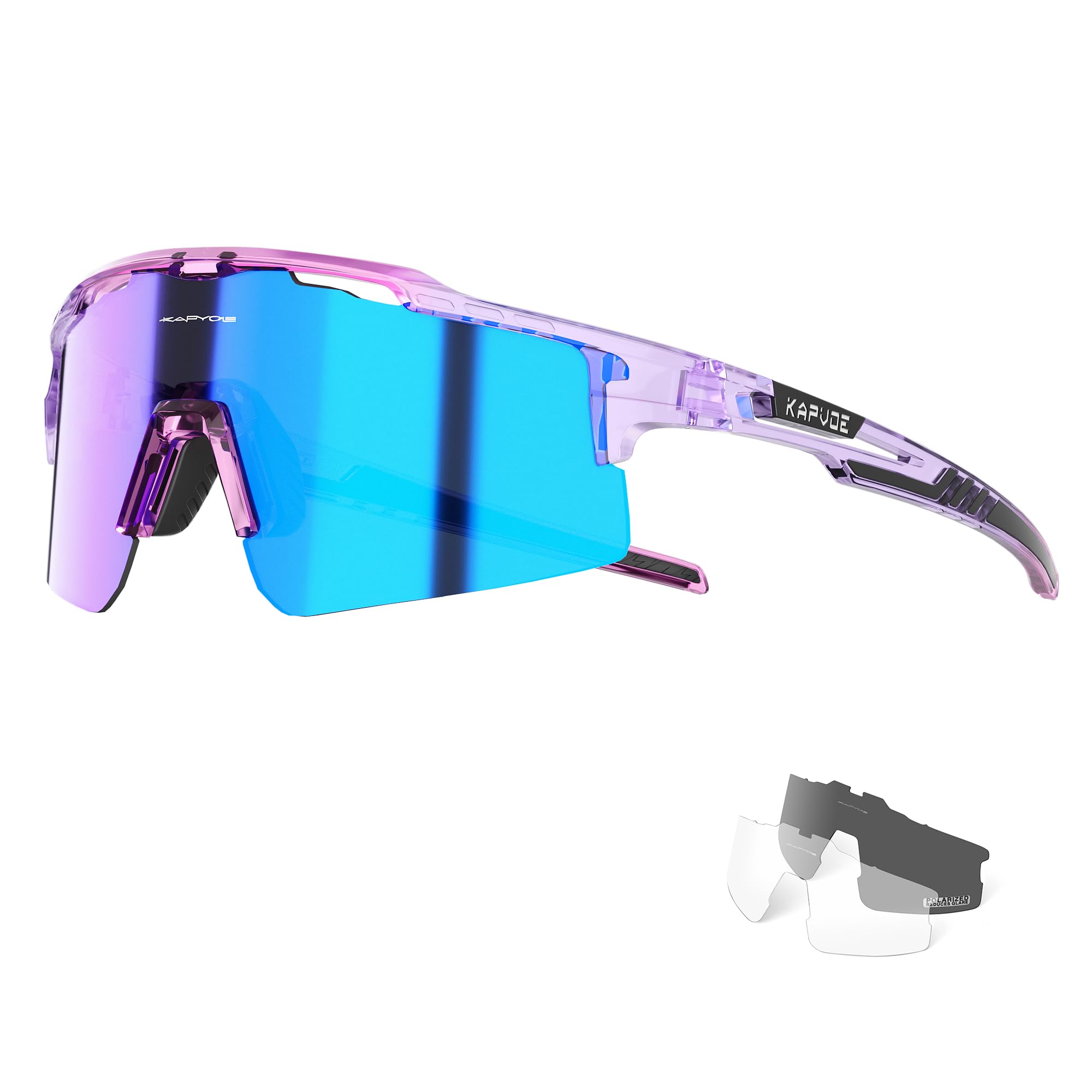 KAPVOE Polarized Cycling Glasses - 3 Interchangeable Lenses, Mountain Bike Sunglasses for Men and Women, Ideal for MTB, Bicycle Riding, Running, Ski, Fishing, Driving 09