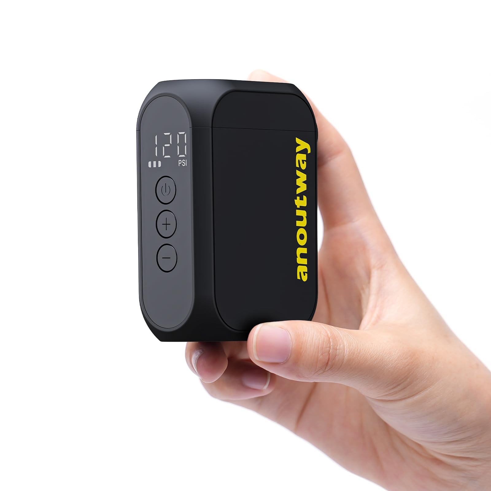 anoutway Tiny Rechargeable Electric Air Pump AT1 MAX, Max 120 PSI, Auto Stop, Compatible with Presta & Schrader Valves, for Road & Mountain Bike