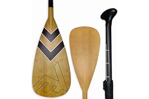VAMO LET'S GO... Adjustable Bamboo Paddleboard Paddle - VAMO Carbon Fiberglass Adjustable Paddle with ABS Edge for SUP, SUP Surf, or Paddleboarding