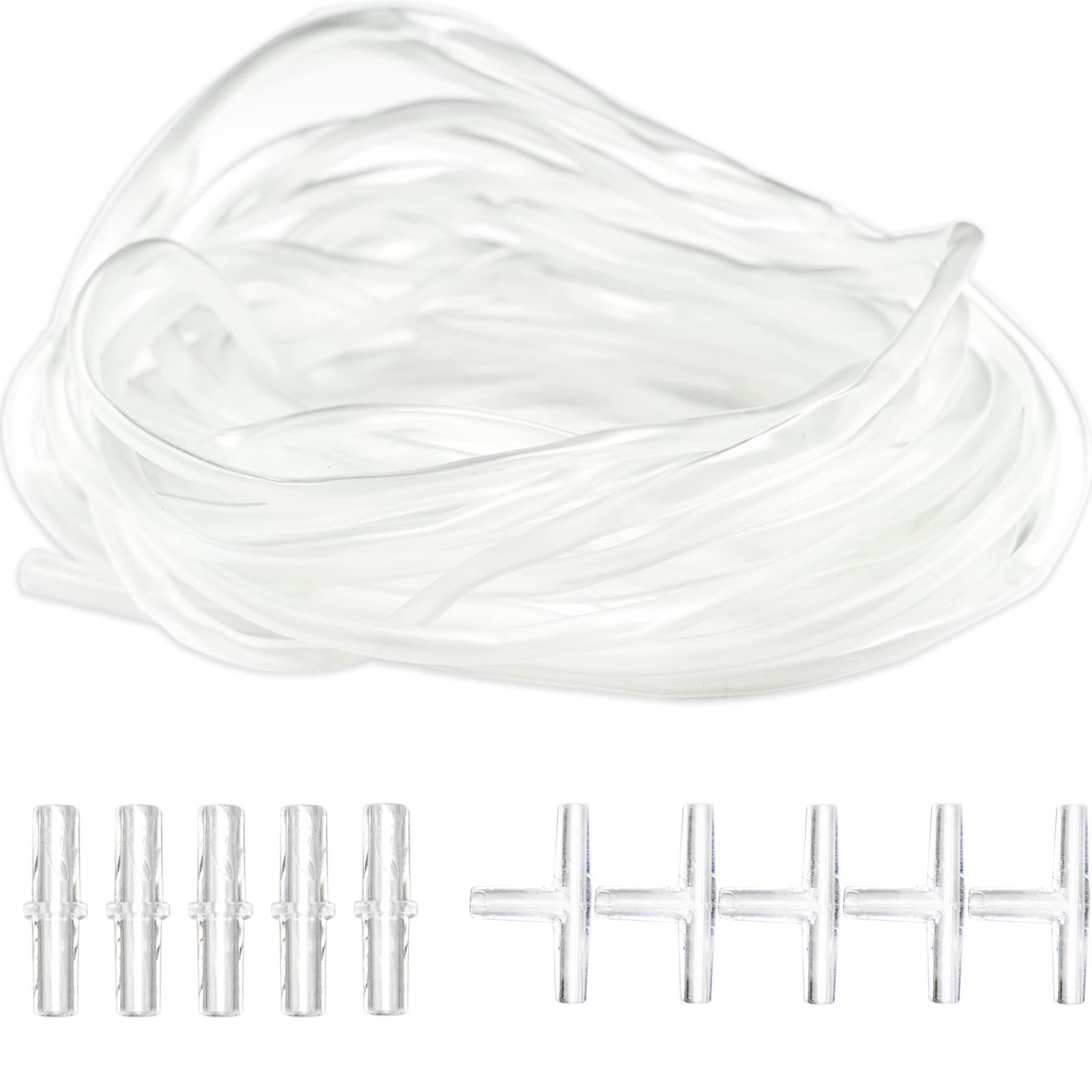 LAMXD 10M Soft Standard Oxygen Airline Tubing with 10PCS Connectors, 4 * 6MM Clear Aquarium Air Line Hose Air Pump Accessories for Fish Tank