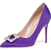 Elisabet Tang Women's Pumps 4 Inch Satin Glitter Rhinestone Heels for Women High Heels Closed Pointed Toe Slip on Party Wedding Shoes