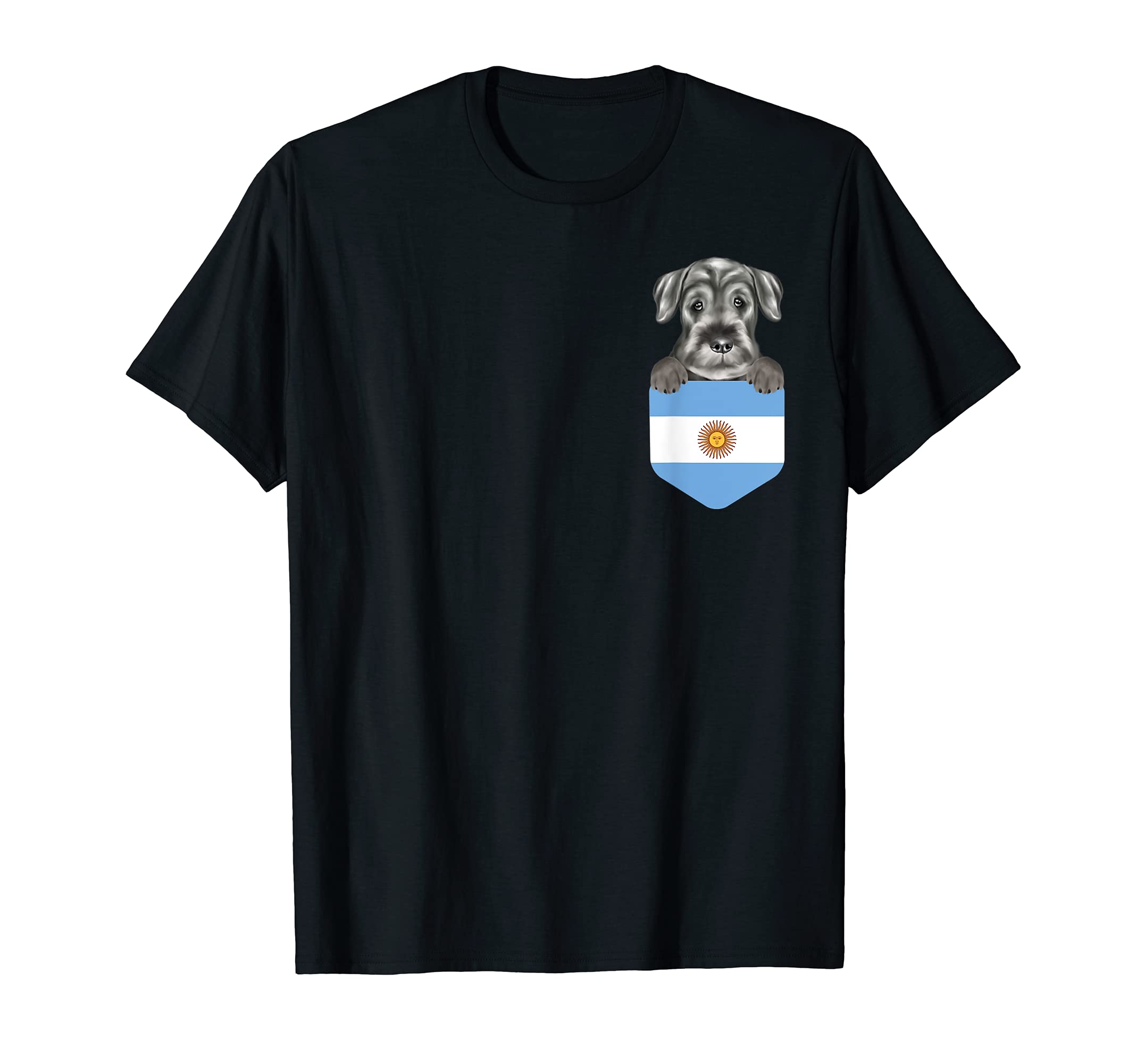 Argentina Flag Standard Schnauzer Dog In Pocket T-Shirt