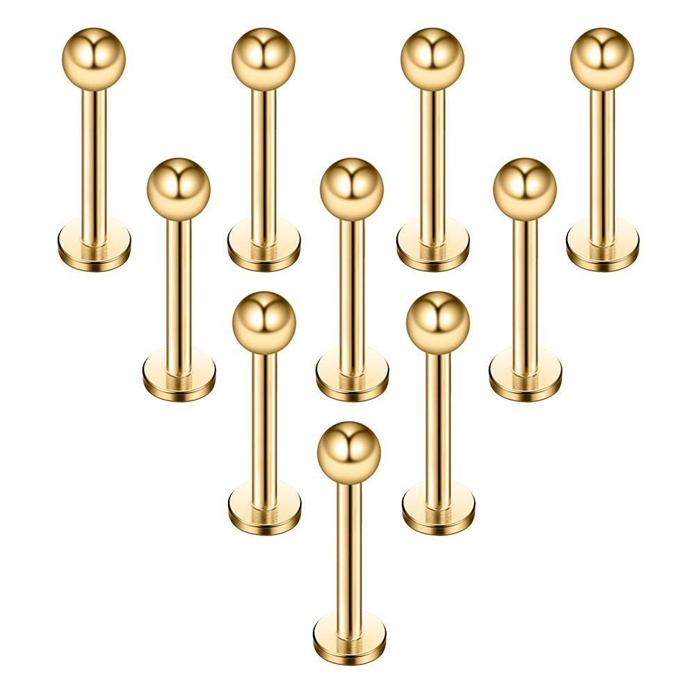 Briana Williams 10pcs Stainless Steel Lip Labret Stud Tragus Helix Cartilage Stud Bar Piercing Jewelry