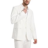 xxxiticat Men's White Blazer Jacket Casual Cotton Linen Dinner Dress Suit Two Button Lightweight Sport Coats