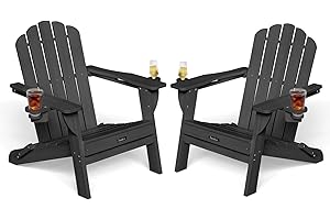 Eesdom Adirondack Chair Set of 2, 5-Slatted All-Weather Outdoor Adirondack Chair, Wood Texture Lawn Chair for Fire Pit, Patio, Garden, Poolside, Black