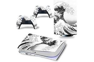 CXWITHY Skin Sticker for PS5 Disc Edition Console and Wireless Controllers, Full Protective Skin Set Vinyl Decal Cover Wrap for PS5 Disc Edition (White Sea Wave)