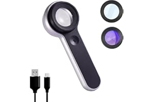 KOPARNEED Handheld Magnifier Loupe 60x with UV and LED Lights, USB Rechargeable Illuminated Jewelers Loupe Optical Glass Magnifying Glass for Diamond, Jewelry, Coins, Stamps, Currency, Circuit Board