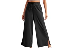 AGWOLF Wide Leg Pants Woman Yoga Split Hem Palazzo Trouser Athletic Dressy Loose Butt Lift Elastic Flowy Slacks with Pocket