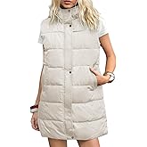 Gihuo Women's Long Puffer Vest Winter Quilted Hooded Sleeveless Zip Up Long Jacket Vest Gilet (X-Small,Beige)