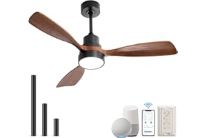 Sofucor 48'' Ceiling Fan with Lights Remote Control, Dimmable 3 Colors Smart Ceiling Fan, 6 Speeds Modern Ceiling Fan with Timer, Reversible Wood Ceiling Fans for Bedroom Living Room Outdoor Patio