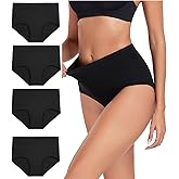 wirarpa Women's Cotton Underwear 4 Pack High Waist Briefs Ladies Soft Black Panties Full Coverage Underpants Small