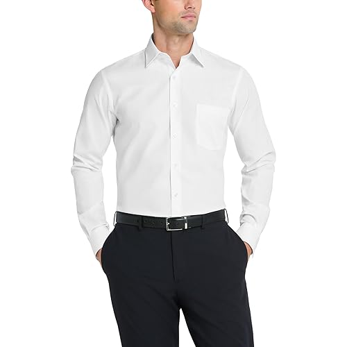 Van Heusen Men's Dress Shirt Fitted Poplin Solid, White, 16.5" Neck 36"-37" Sleeve