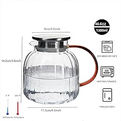 Wlasss Glass Pitcher,46.7 oz/1380 ml Glass Tea
