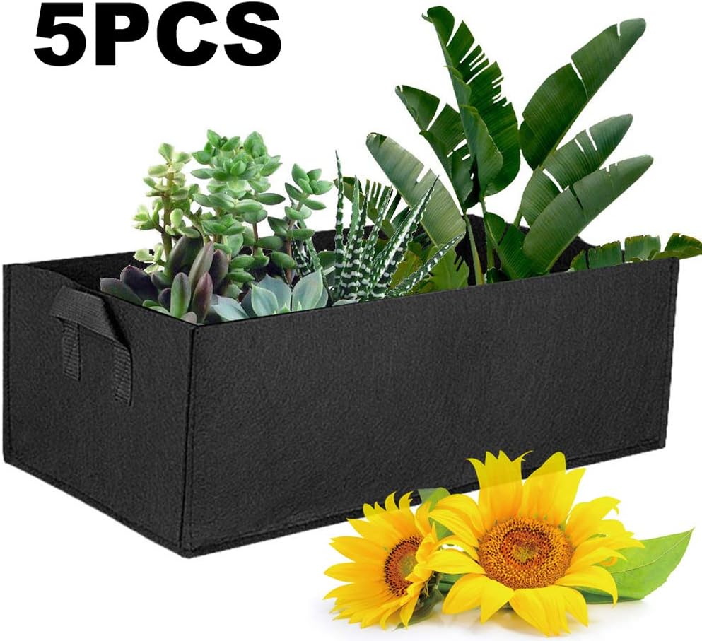 5Pack Rectangular Garden Grow Bag Felt Plants Bags Square Planting Container Fabric Pots with Handles Outdoor Indoor Garden Growing Pot for Flowers Vegetables Tomatoes Potatoes (40 * 30 * 20cm)
