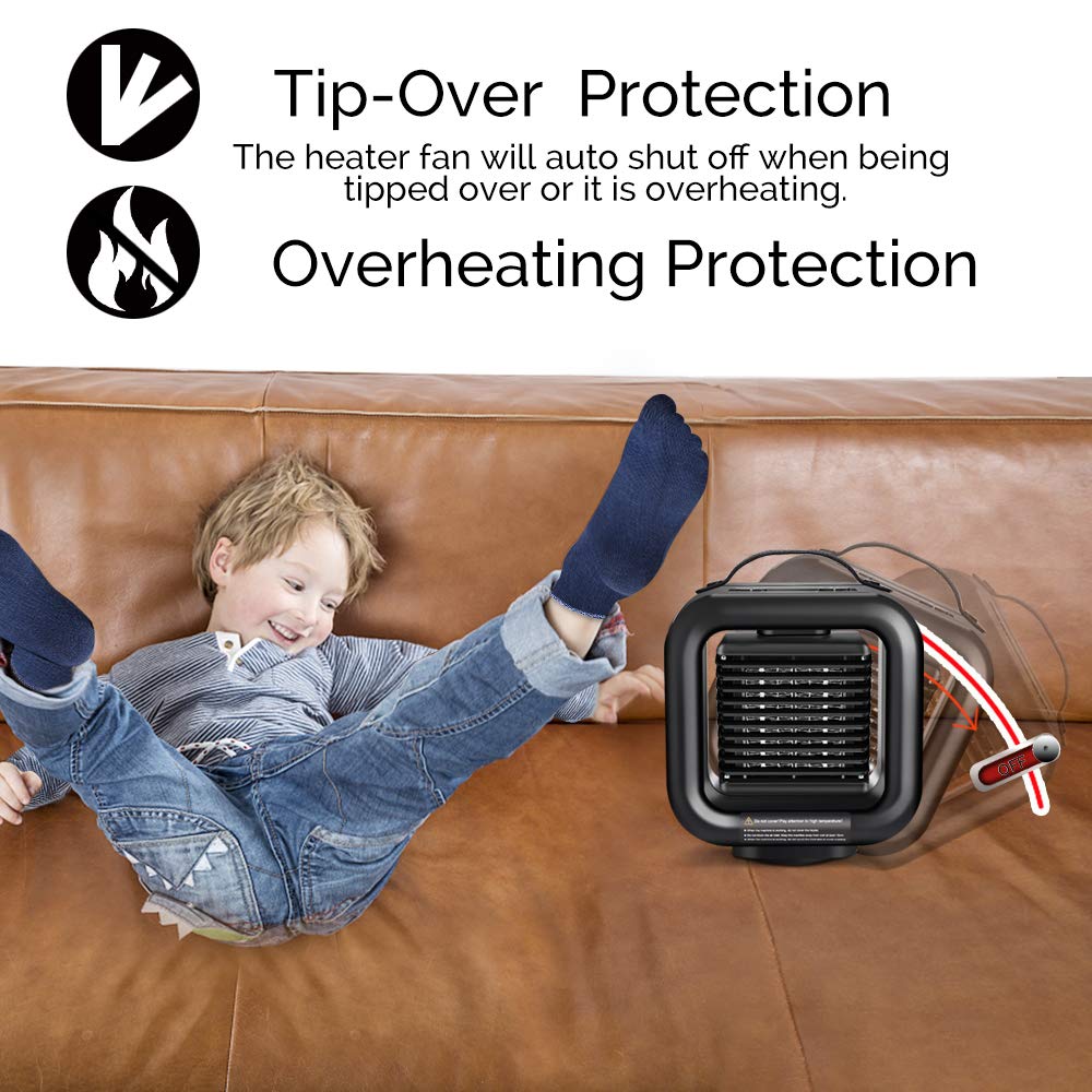 Ceramic Space Heater,VPKID Portable Warming Fan with Adjustable Thermostat & Carrying Handle,Quiet Oscillating PTC Heater with Tip-Over and Overheating Protection