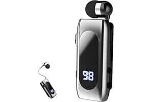 FASHIONLIVE Retractable Wireless Headset Headphone Stereo Earphone V5.0 Noise Cancelling Mic Clip on Earpiece Comfortable HandsFree Headset 20Hrs Talking Time Sports Business Trucker Driver Earbud