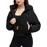 WHN Women's Cropped Puffer Jacket Warm Quilted Short Coat with Detachable Hood Zippered Pockets