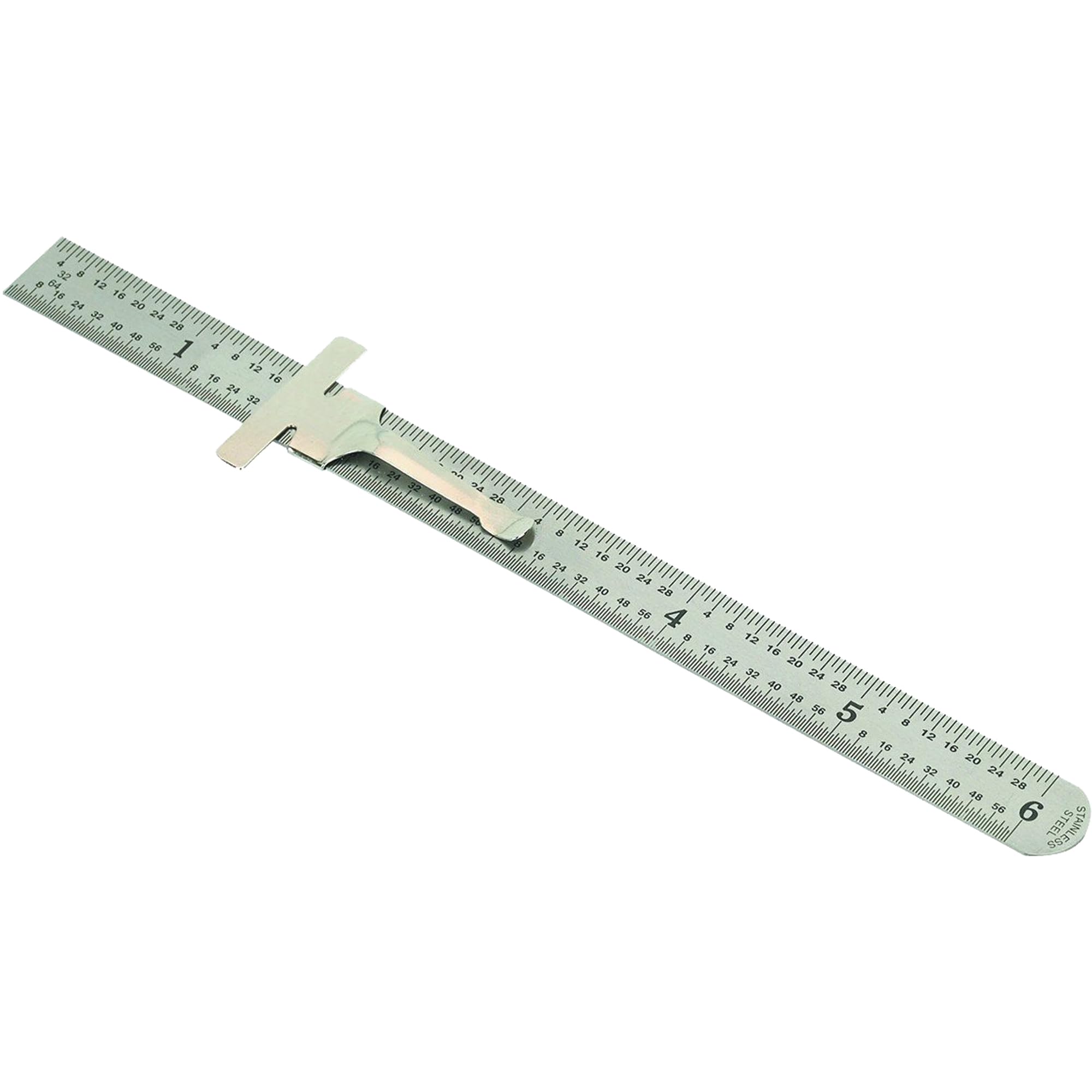 Photo 1 of Mitutoyo 950-300, Pocket Steel Rule, 6"/150mm (1/64"/1mm), 1/2" Wide, With Pocket Clip, Chrome