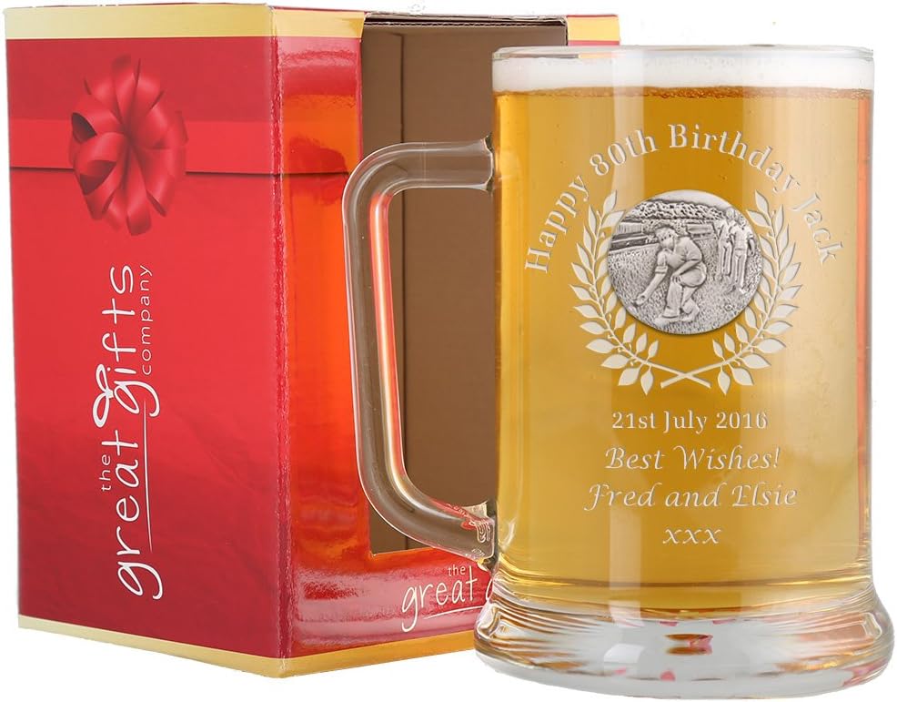 Great Gifts Bowling Lawn Bowls Feature 80th Birthday Pint Glass Tankard