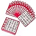100-pack Red Reusable Bingo Cards with Unique Numbers for 100 Players - Family Bingo Game Accessories - Use with Clear Chips
