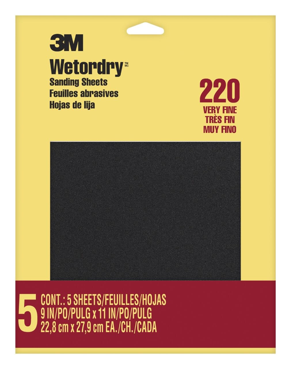 Photo 1 of 3M Wetordry Sandpaper, 5 Sheets, 9 in x 11 in, 220 Grit, Very Fine, Use for Wet and Dry Sanding, For Sanding Between Coats of Varnish, Lacquer, Paint & Other Finishes, Waterproof Paper (9087DC-NA)