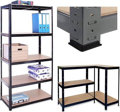 ANSIMIDA 5 Tier Garage Shelving Unit 90cm x 40cm x 180cm Black 175KG/Shelf