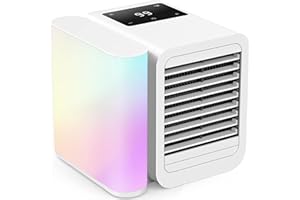 LOIOSU Portable Air Conditioner Cooling Fan: Evaporative Mini Air Cooler with 𝟳 𝗖𝗼𝗹𝗼𝗿𝘀 - USB Personal Air Cooler Desktop Ac Unit for Room Office Home (Milky White)