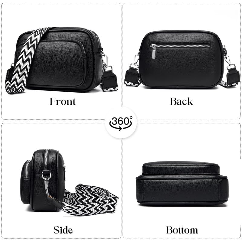 NIYUTA Damen Leder Umhängetasche - Crossbody Bag Schwarz mit Abnehmbarem und Breitem Schultergurt BfU8VPxKe2U9de9i 4