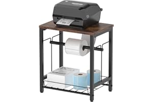 NANANARDOSO Label Holder for Thermal Printer with Basket,Wooden Label Holder for Shipping Label Printer,Sticker Roll Holder for Home, Office Small Business,Brown