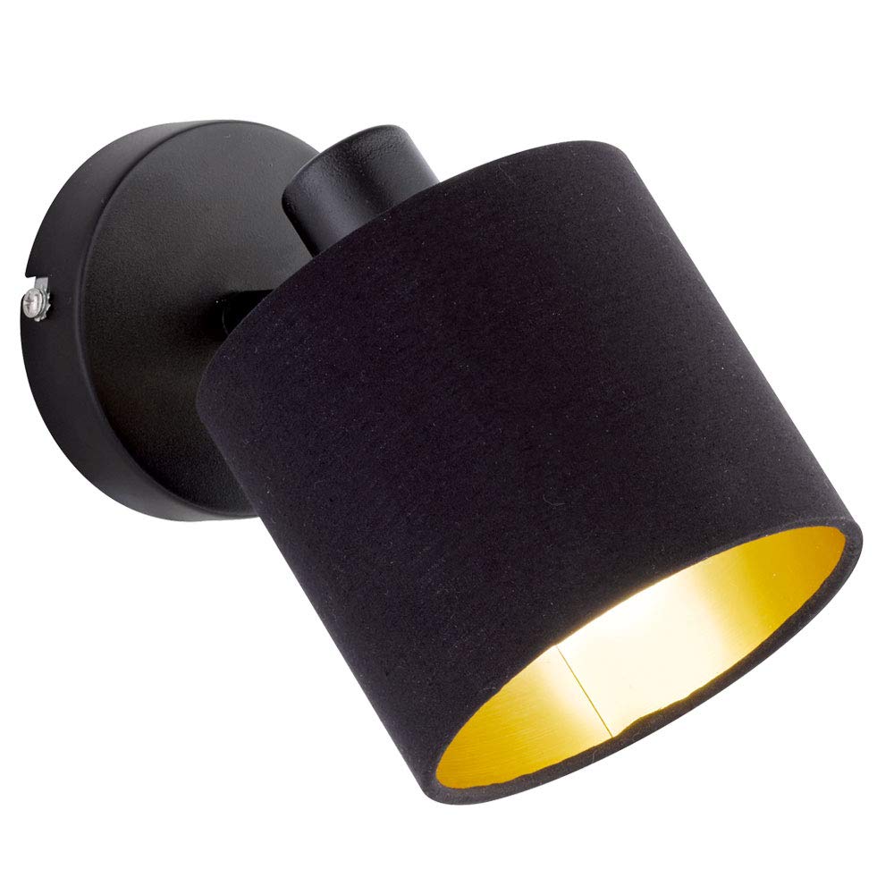 Reality Leuchten Tommy R80331079 Wall Spotlight Metal Black Matt Fabric Shade Black/Gold