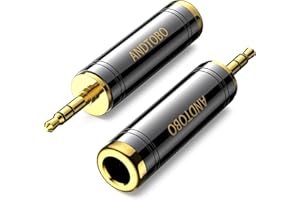 ANDTOBO 1/4'' to 3.5 mm Stereo Pure Copper Headphone Adapter, 3.5 mm(1/8'') Plug Male to 6.35 mm (1/4'') Jack Female Stereo Adapter for Headphone, Amp Adapter, Black 2-Pack