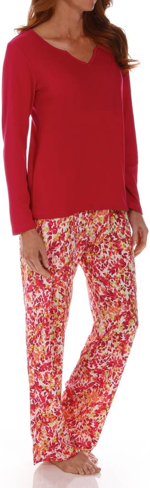 Dearfoams Women's Thermal Pajama Set, Cerise, Large at Amazon Women’s Clothing store