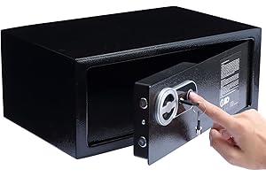 Yuanshikj Fingerprint And Key Security Safe Lock Box Steel Digital Deposit for Home Office Hotel Business Cash Jewelry Storage Cabinet (BLACK 0.6CF)