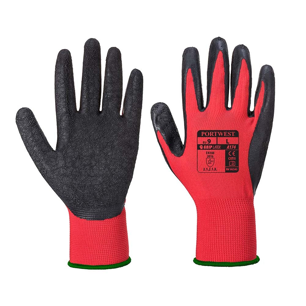 Portwest Flex Grip Latex Glove, Size: M, Colour: Red/Black, A174R8RM