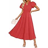 ZESICA Women's Summer Casual Maxi Dress 2026 Puff Short Sleeve V Neck Ruffle Tiered Flowy Boho Beach Dresses