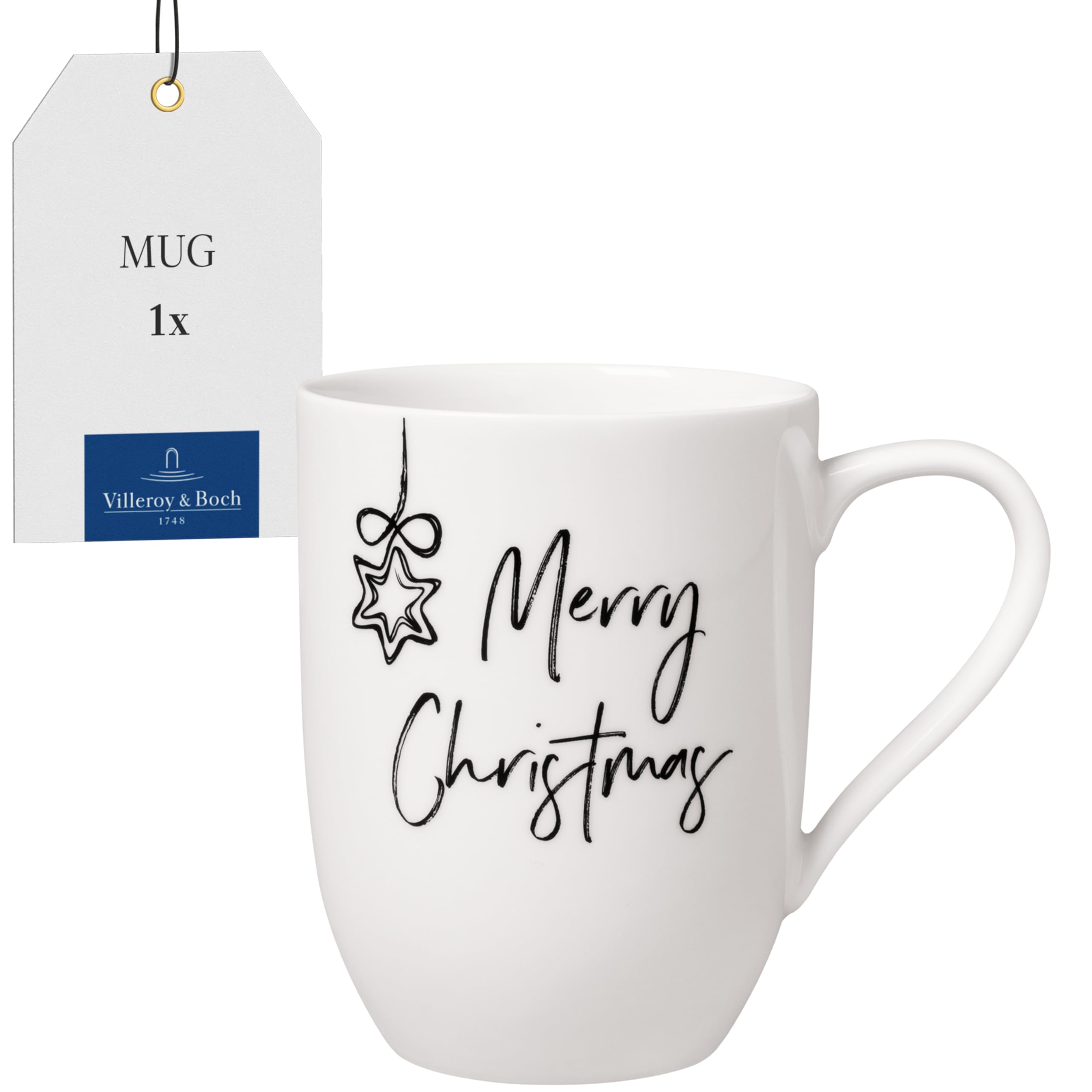 Villeroy & Boch - Statement Mug Merry Christmas 11.5 x 8 x 10.5 cm, Premium Porcelain, White