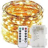 JPC Fairy String Lights Battery Operated with Wireless Remote Control,100 LEDs, 33 Feet, Copper Wire (Warm White)