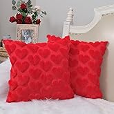 GEEORY Valentines Day Soft Plush Love Heart Pillow Covers, 18 x 18 Inch Set of 2, Faux Fur Wool Decorative Anniversary Cushion Case for Sofa Home Decoration Red GC010-18