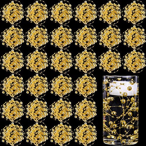 FUTUREPLUSX 60PCS Pearl Strings for Floating Candle, Gold Floating Pearls Beads Vase Fillers for Wedding Table Decor Centerpiece Garland