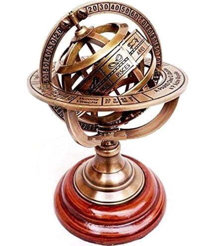 ANCIEN GLOBE SPHÈRE armillaire en laiton gravé zodiaque