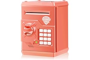 TOPBRY Piggy Bank for Kids,Electronic Password Piggy Bank Kids Safe Bank Mini ATM Piggy Bank Toy for 3-14 Year Old Boys and Girls (Coral Color)