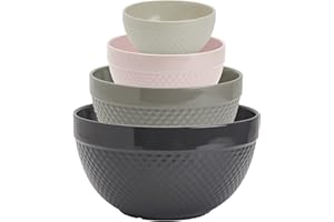 TABLETOPS GALLERY TIMELESS DESIGNS SINCE 1983 Tabletops Gallery Hobnail Style 4 Piece Timeless Grey Stoneware Nesting Mixing Bowl Set for Baking and Cooking