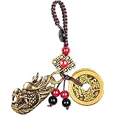 Mansiyuyee Brass Dragon/Pi Xiu/Wu Lou Keychain with Feng Shui Coins for Wealth and Luck, Good Luck Charms Lucky Tassel