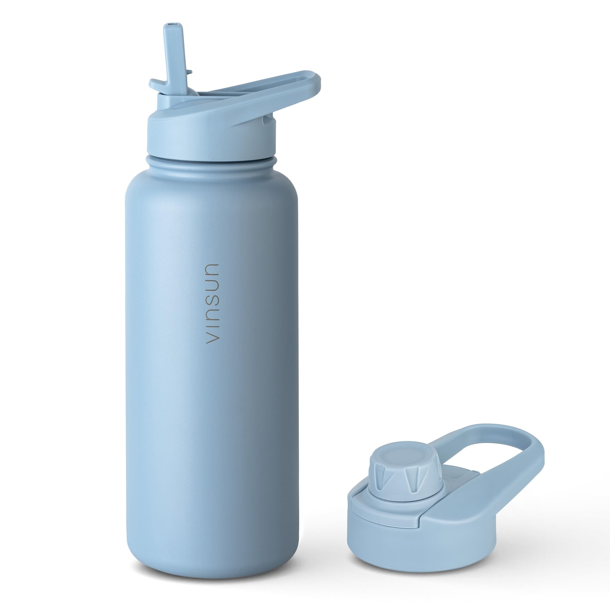 VINSUN Thermo Bottle Blue 1L - Straw Lid, Drinking Opening - Leakproof, Carbonic Acid Suitable, BPA Free - Insulated Stainless Steel Drinking Bottle for Sports, School, Office, Camping