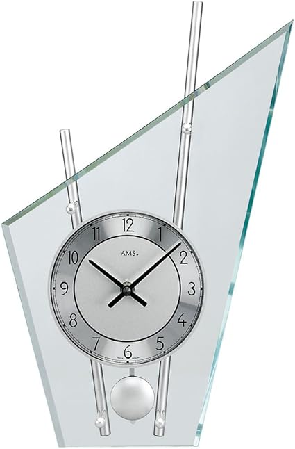 AMS 153 Tischuhr mit Pendel Quarz, silber lackierte Metallstäbe