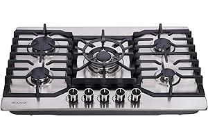 Hotfield 30 Inch Gas Cooktop Stainless Steel 5 Burners Stovetop Dual Fuel Gas Hob NG/LPG Convertible Gas Stove HF8527-SA05 Stainless Steel