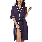COLORFULLEAF Womens Bamboo Short Robes Lightweight Kimono Cotton Robe Soft Knit Bathrobe Ladies Loungewear with Pockets